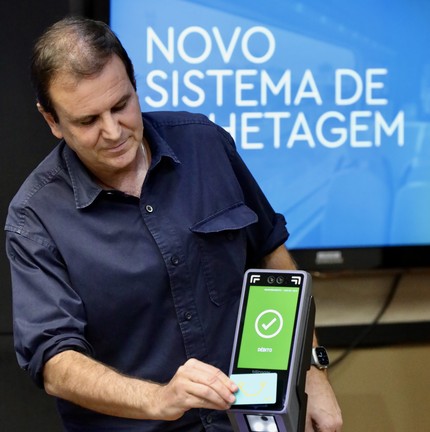 O evento que ocorreu no Centro de Operações Rio (COR) lançou a nova bilhetagem digital dos modais de transporte da cidade do Rio.  — Foto: Beth Santos/Prefeitura