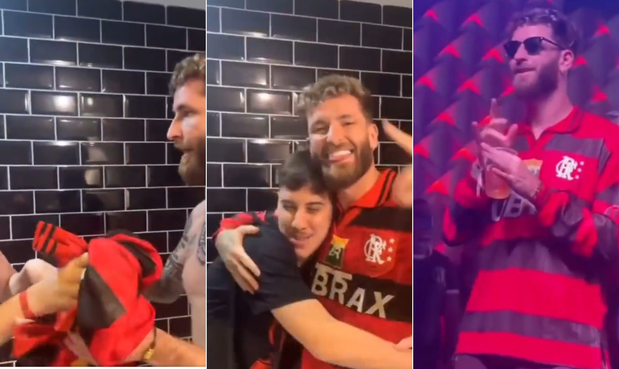 Léo Pereira troca de camisa com torcedor durante festa de comemoração do pentacampeonato da Copa do Brasil; assista