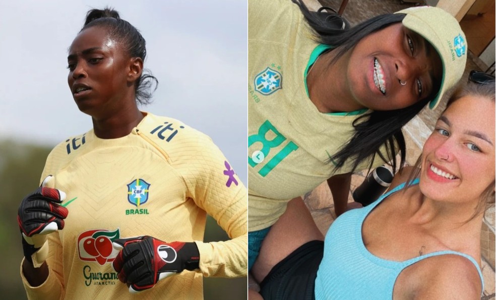 Goleira Tainá Borges com namorada Rebecka Caroline — Foto: Reprodução / Redes sociais