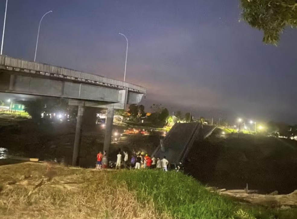 Ponte Frei Paolino Baldassari, no Acre, após desabamento — Foto: Prefeitura de Sena Madureira