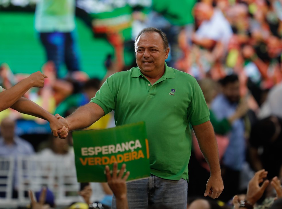 O ex-ministro Pazuello fez palanque para o presidente e, agora, candidato à reeleição Jair Bolsonaro — Foto: Gabriel de Paiva / Agência O Globo