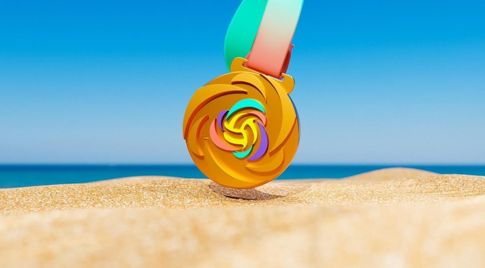 Medalha com novo logotipo e cores para o vôlei de praia: temporada de 2023 terá mudanças na estrutura da competição — Foto: Divulgação