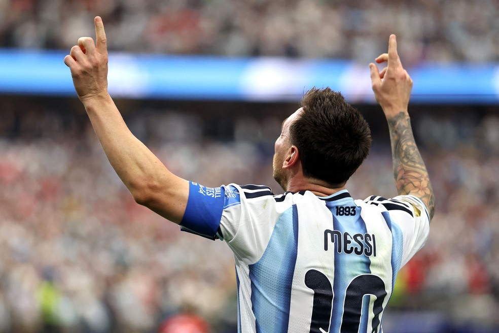 Lionel Messi se tornou o maior artilheiro em Copas do Mundo e ultrapassou Marta — Foto: Francois Nel / GETTY IMAGES NORTH AMERICA / Getty Images via AFP