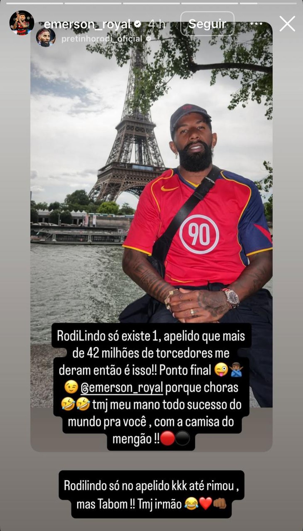 Rodinei responde Emerson Royal nas redes sociais — Foto: Reprodução/Redes sociais