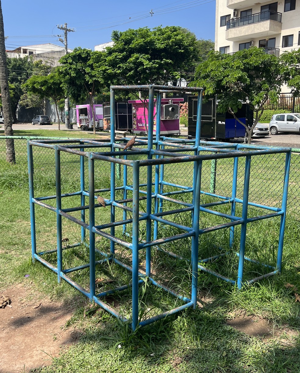 Praça do Euphemio, no Recreio: relatório e associação de moradores apontam necessidade de reforma, capinação e melhorias na iluminação — Foto: Kennedy Lira / Divulgação