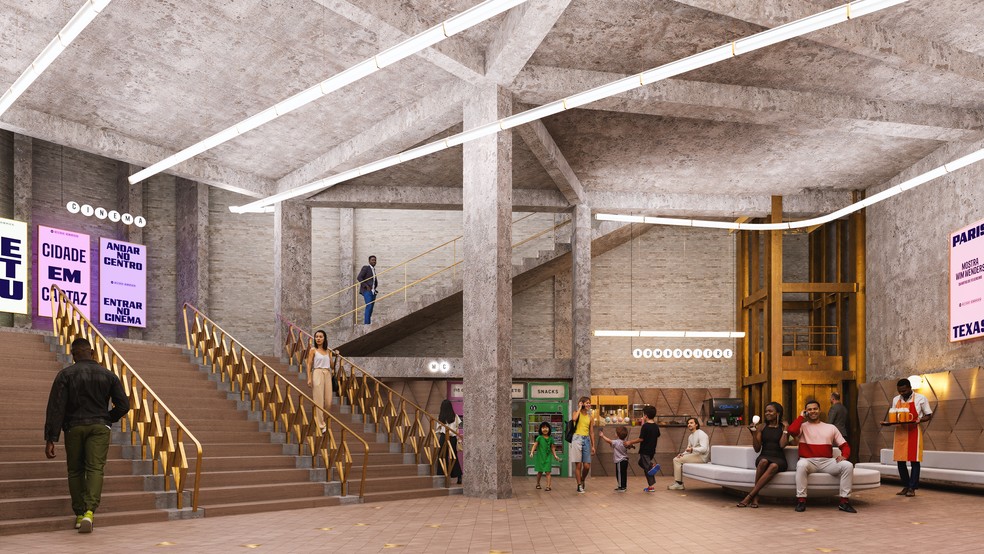 Proje��o da entrada do cinema: na parte t�rrea, com entrada pela galeria do edif�cio, ficar� a bilheteria e a bomboniere, e a sala de cinema fica no segundo andar - Foto: Divulga��o