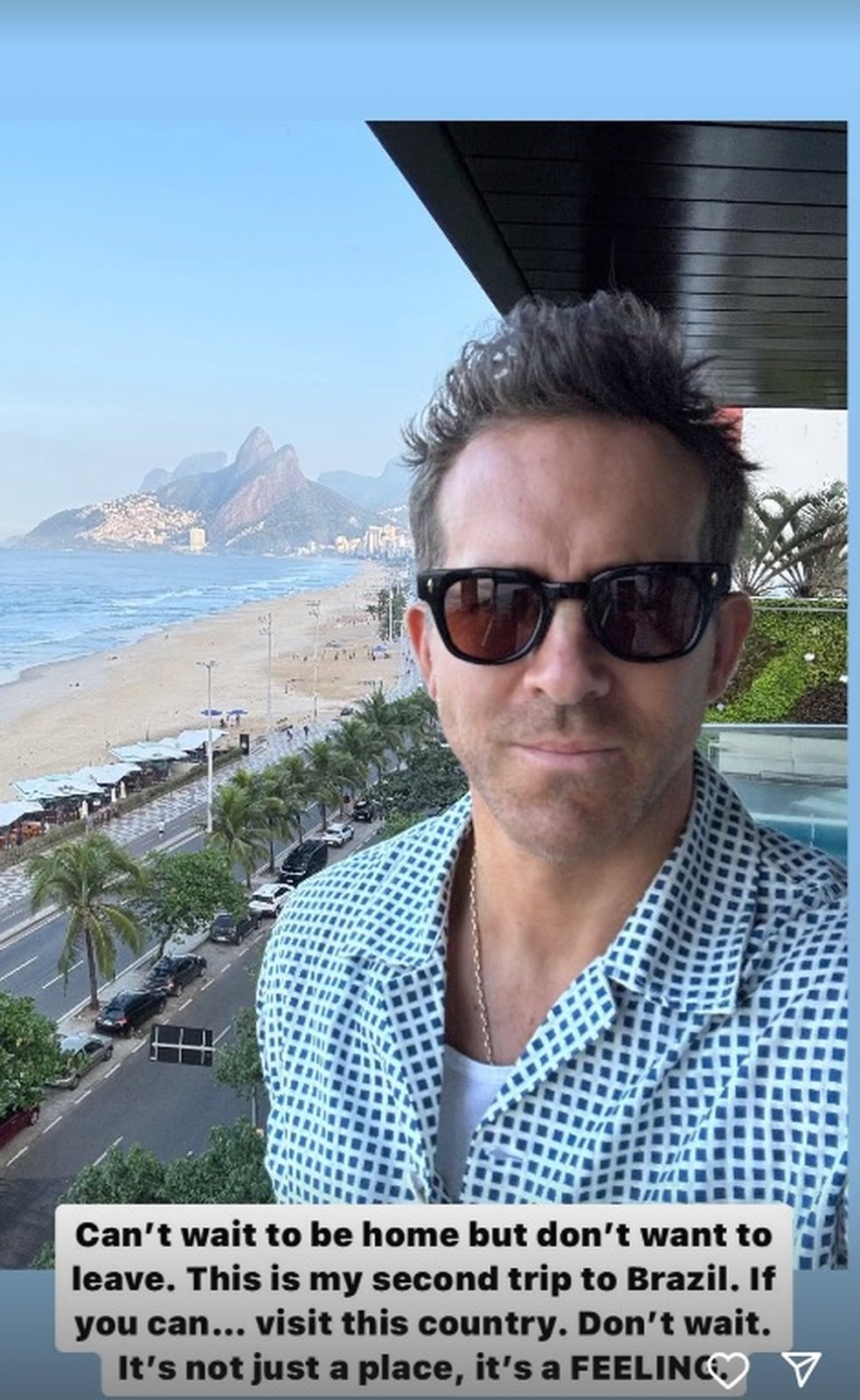 Post de Ryan Reynolds sobre o Brasil — Foto: Reprodução/Instagram