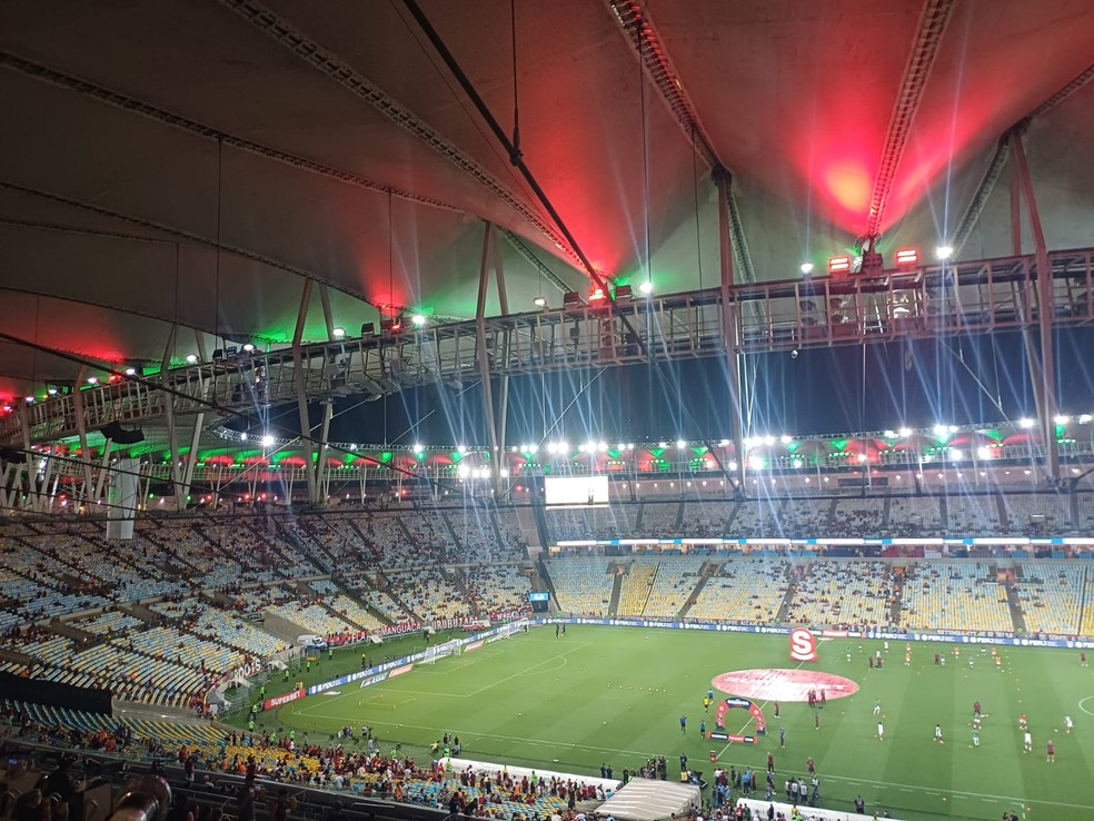 Maracanã de arquibancadas quase vazias a 30 minutos de Fluminense x Flamengo — Foto: Vitor Seta