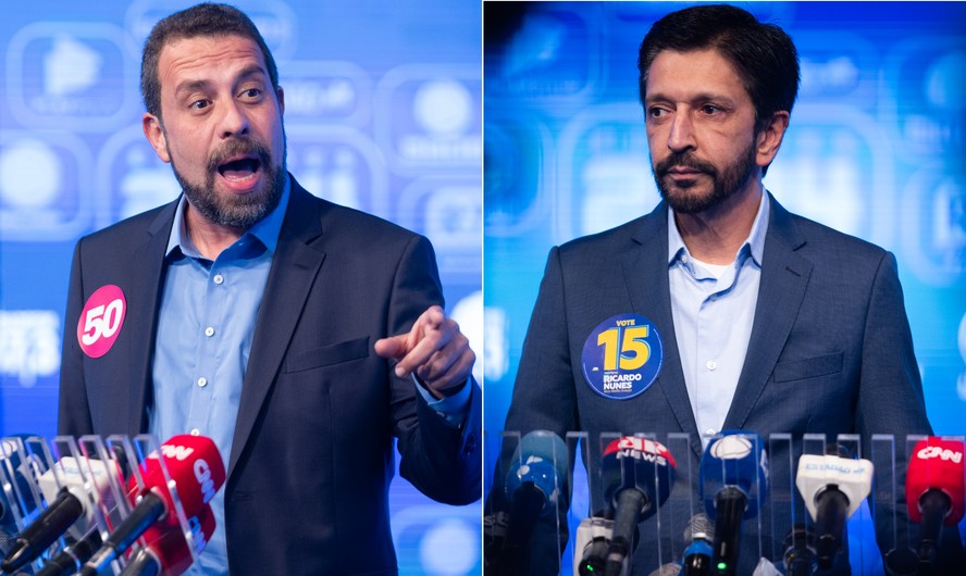 Guilherme Boulos (PSOL) e Ricardo Nunes (MDB) em entrevistas antes de debate da TV Record