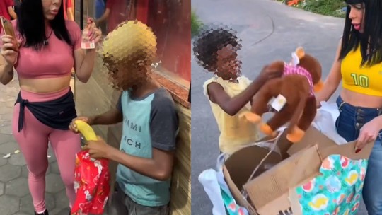 Influencers entregam banana e macaco de pelúcia para crianças negras e publicam em redes sociais; vídeo