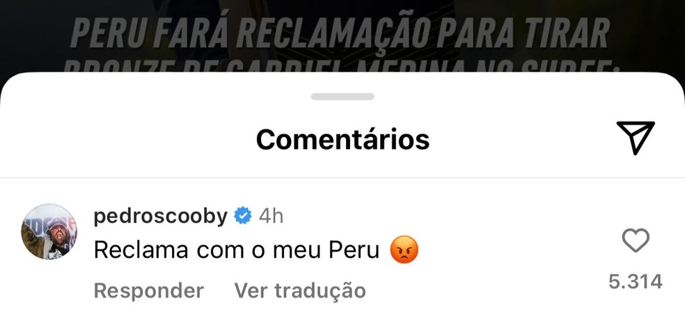 Comentário de Pedro Scooby — Foto: Reprodução/Instagram