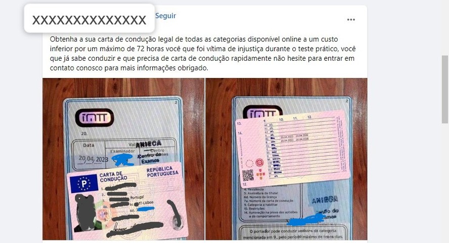 Carteira de motorista portuguesa à venda