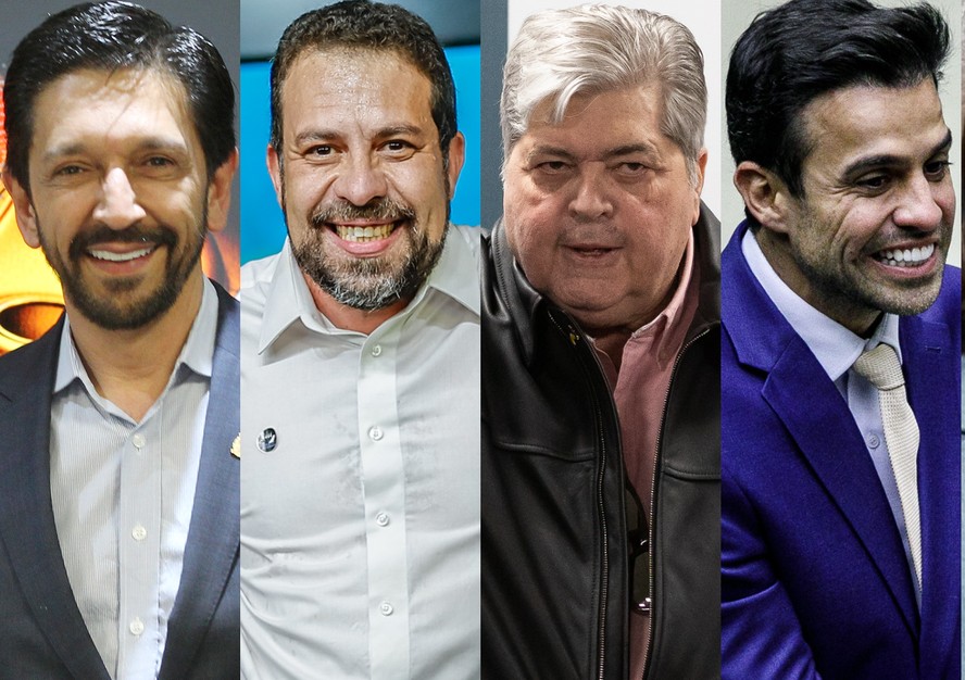 Da esq. para a dir.: Nunes (MDB), Boulos (PSOL), Datena (PSDB), Marçal (PRTB)
