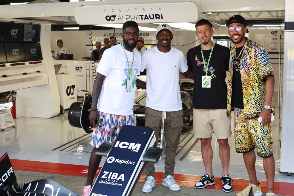 Umtiti, Dembele, Lenglet e Aubameyang no GP da Espanha — Foto: Reprodução/F1
