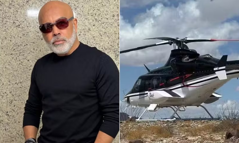 O helicóptero que levava o cantor sertanejo Rick desapareceu — Foto: Reprodução/Instagram e Divulgação/HP Helicopters