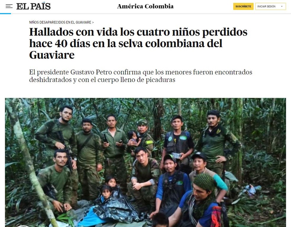 Imprensa internacional repercute resgate de crianças na selva colombiana — Foto: Reprodução