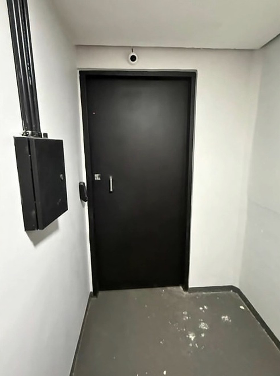 Porta da "sala secreta" que ficava atrás de um painel de madeira que imitava uma parede — Foto: Reprodução / Jornal Nacional