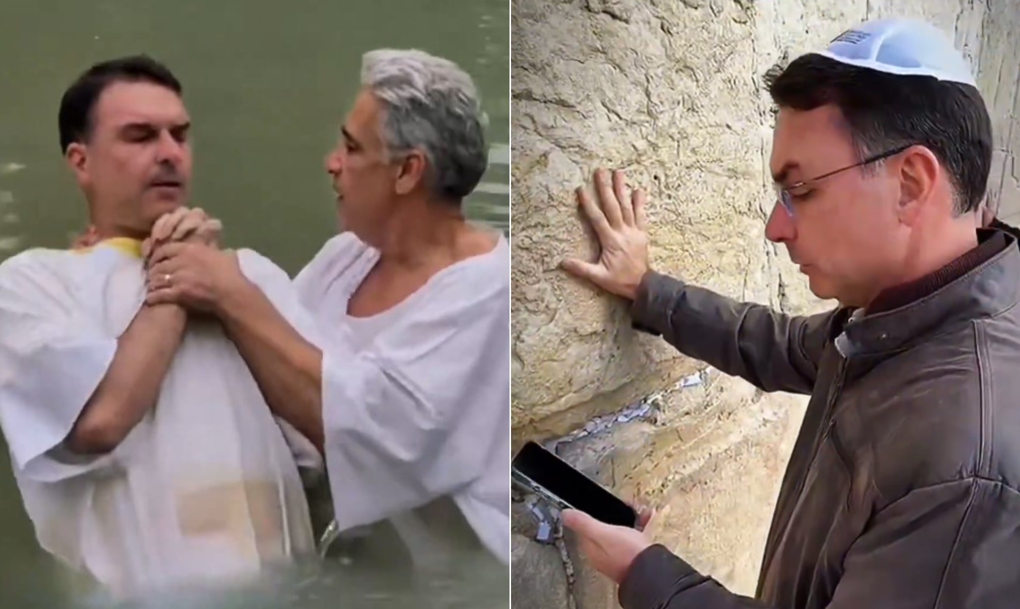 Em Israel, Flávio Bolsonaro repete batismo no Rio Jordão