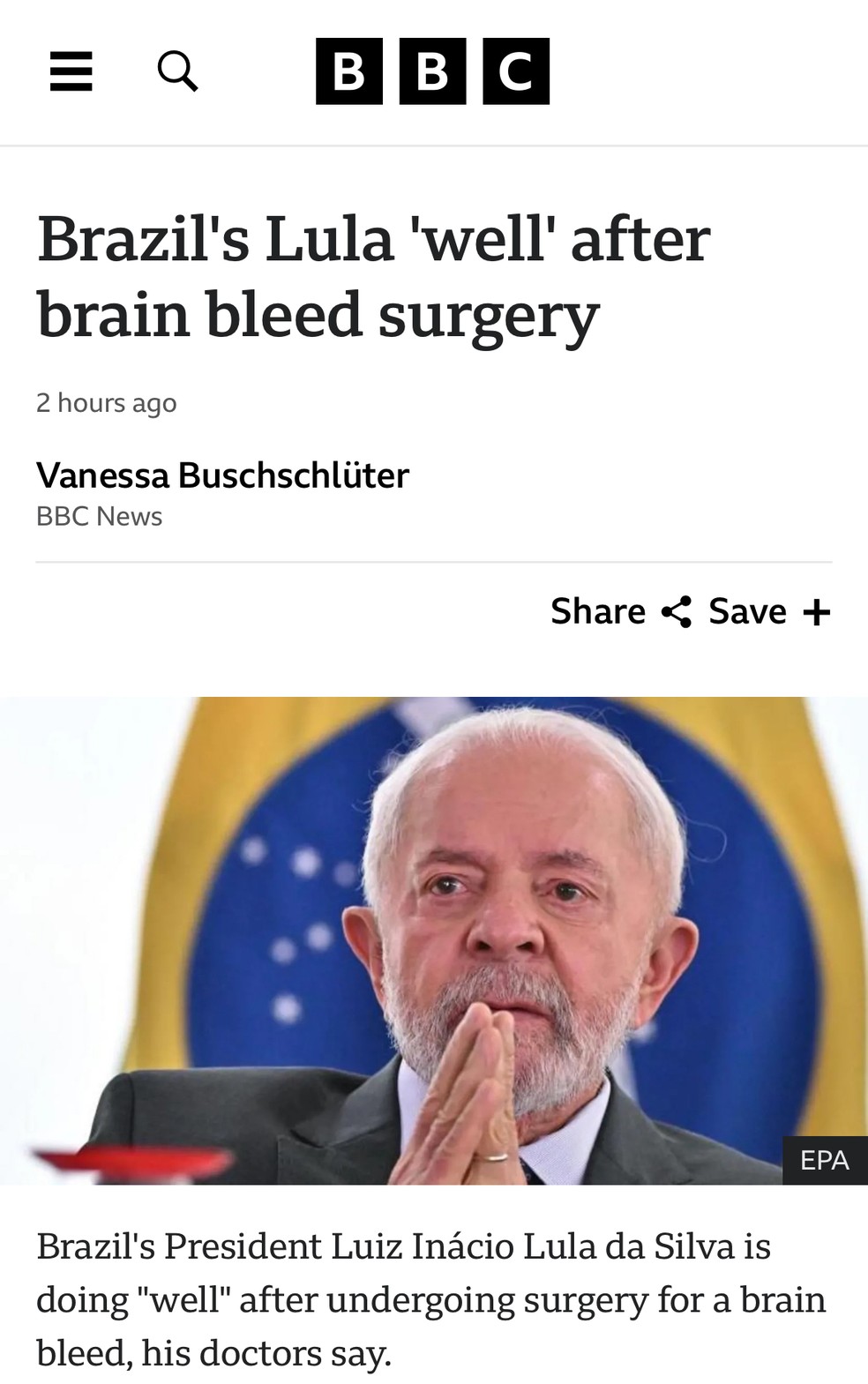 Cirurgia de Lula na BBC &mdash; Foto: Reprodu&ccedil;&atilde;o