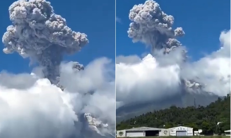 Coluna de cinzas sobe a milhares de metros durante erupção do vulcão Mayon, na província de Albay, nas Filipinas. O episódio levou as autoridades a elevar o nível de alerta para 3 e recomendar a evacuação de moradores que vivem em um raio de seis quilômetros da cratera