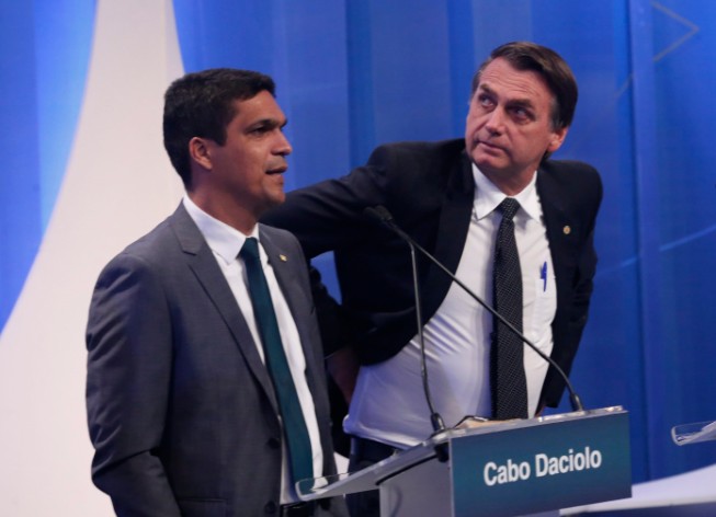 Debate: Cabo Daciolo e Jair Bolsonaro na Rede TV, em 2018 — Foto: Marcos Alves/Agência O GLOBO
