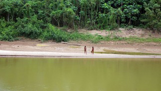Grupo Mashco Piro em aparição rara no Rio Las Pedras em Madre de Dios, no Peru — Foto: Suvival International