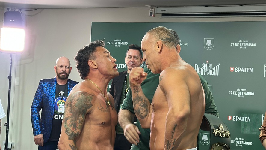 Popó e Wanderlei Silva em encarada de divulgação da luta