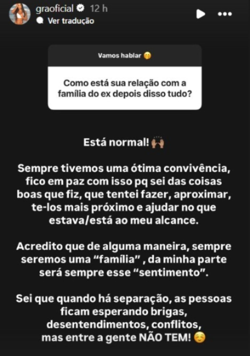 Gracyanne Barbosa revelou como ficou rela&ccedil;&atilde;o com a fam&iacute;lia de Belo ap&oacute;s t&eacute;rmino &mdash; Foto: Reprodu&ccedil;&atilde;o Instagram 