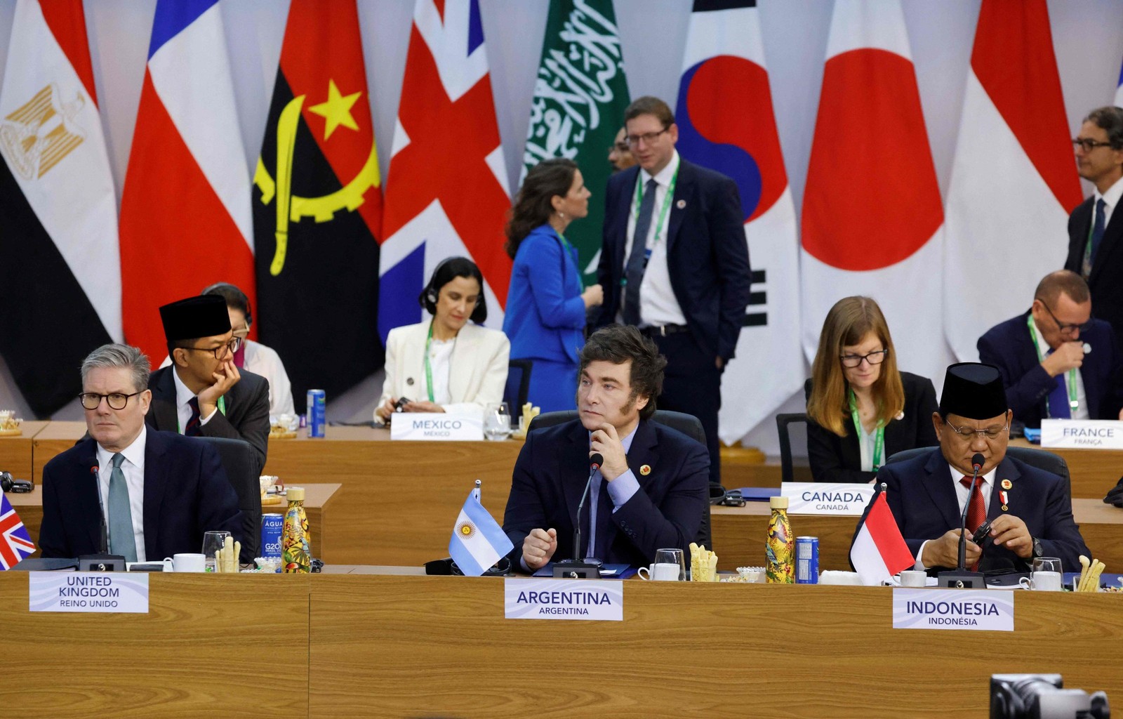 O presidente da Argentina, Javier Milei, foi o último a aderir à Aliança contra a Fome e a Pobreza — Foto: Ludovic MARIN / AFP