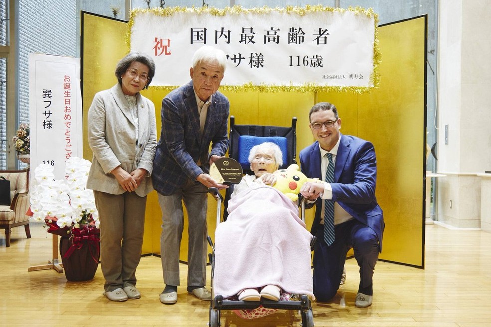A pessoa mais idosa do Japão é uma mulher, Fusa Tatsumi, de 116 anos, que vive na província de Osaca, no oeste do país. — Foto: Reprodução LongeviQuest Supercentenarios