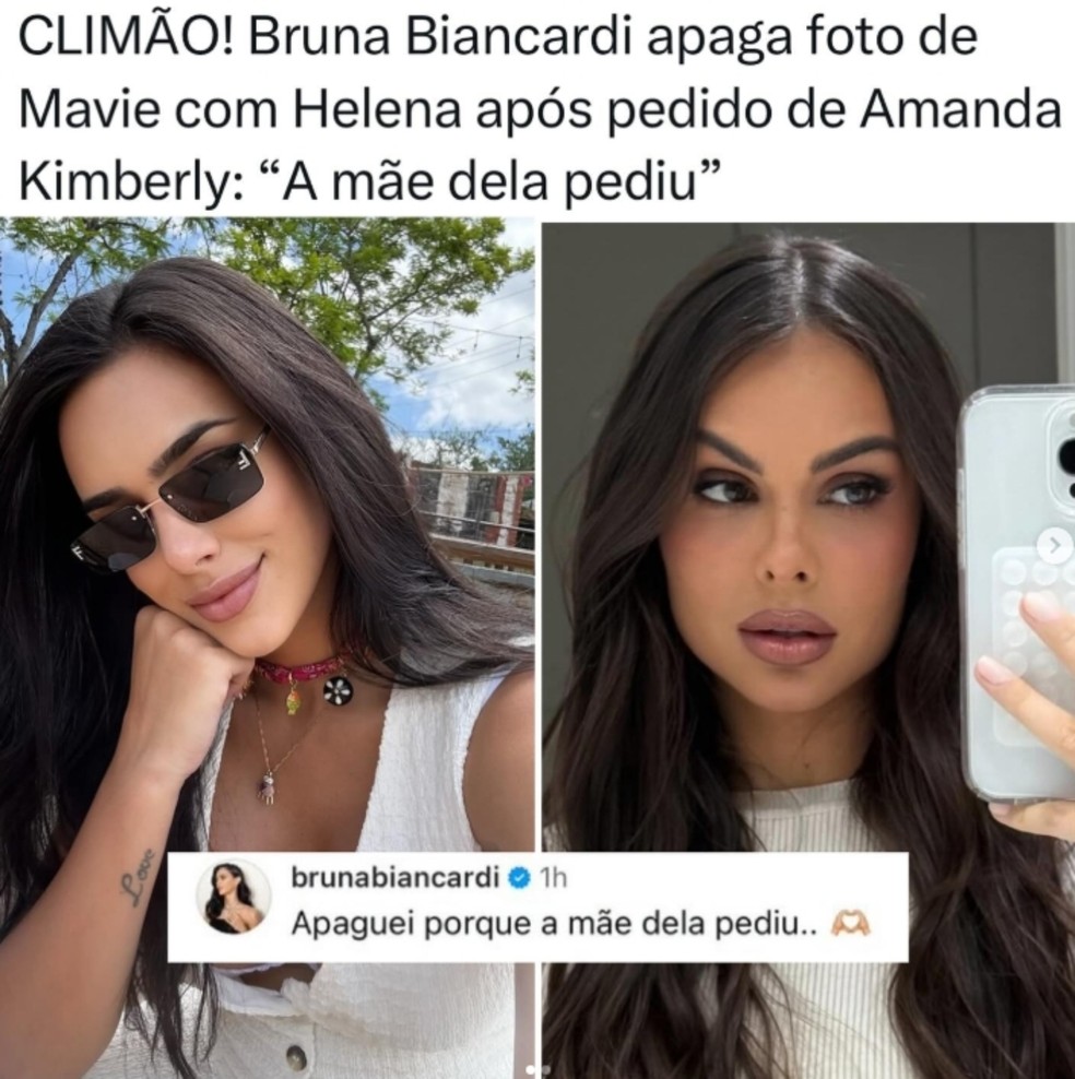 Bruna Biancardi se manifestou após deletar foto de Mavie com filha de Amanda Kimberlly e Neymar — Foto: Reprodução Instagram