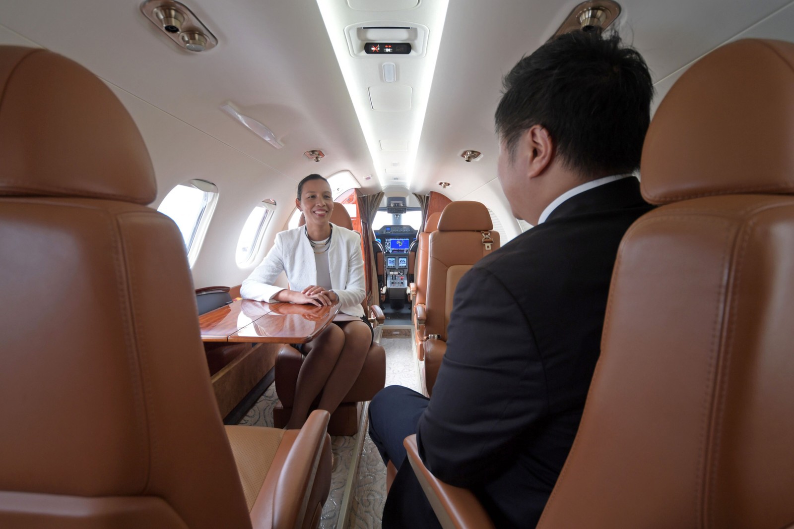 For passenger comfort, the leather seats recline and have headrests and armrests. — Photo: Carla Gottgens/Bloomberg