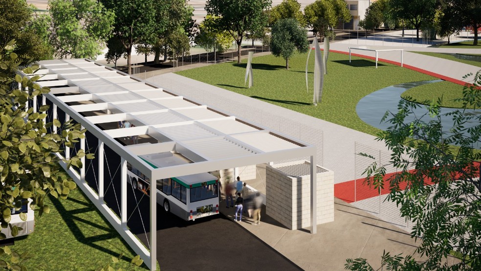 O parque vai ganhar um pequeno terminal rodoviário — Foto: Reprodução do projeto