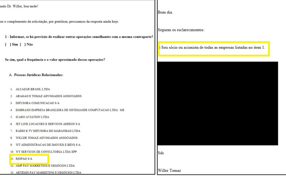 E-mail encontrado pela PF nos arquivos de Willer Tomaz — Foto: Reprodução
