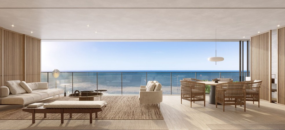 Sala de apartamento no RIIO by Piero Lissoni: preço médio de R$ 13 milhões — Foto: Divulgação