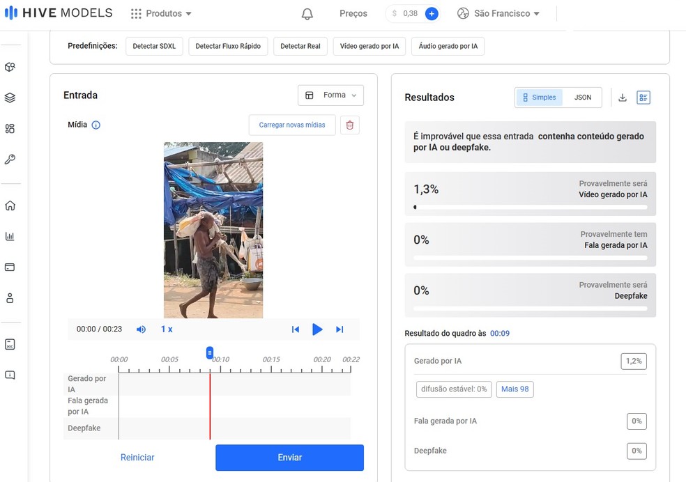 Verificação no Hive Moderation — Foto: Captura de tela