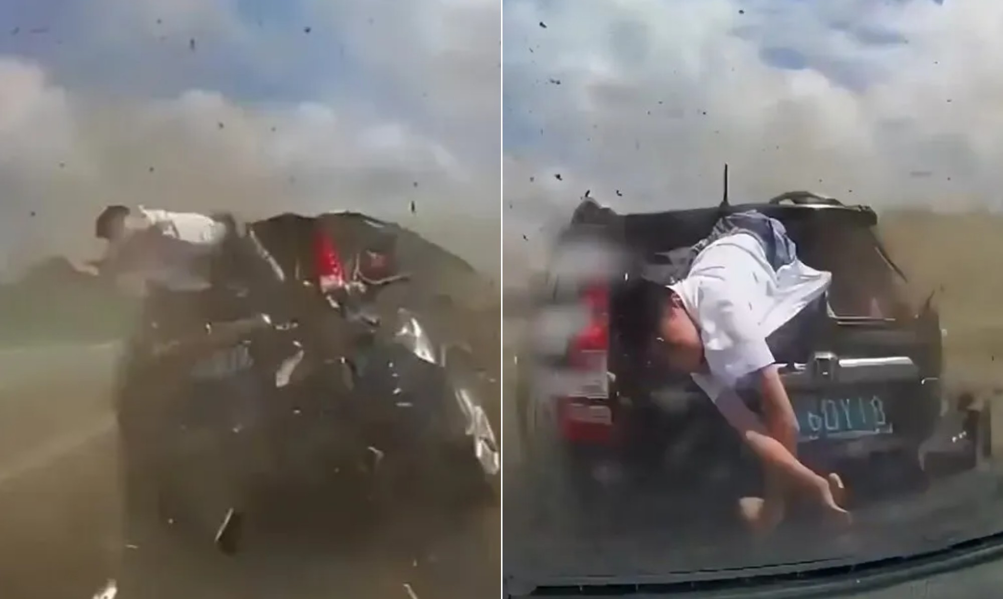 Image for Mãe e filho são arremessados de carro após motorista desviar de objeto em rodovia na China; vídeo