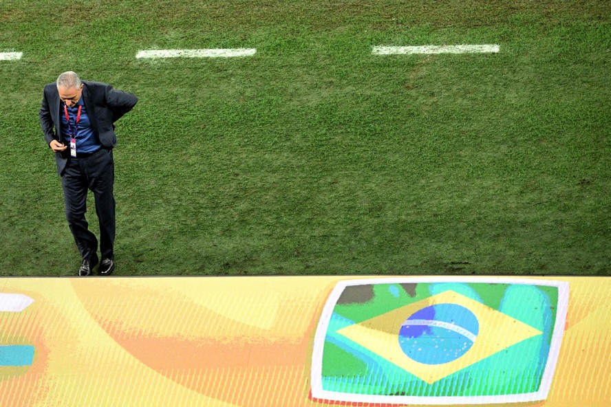 Tite, durante partida do Brasil contra Croácia na Copa do Mundo