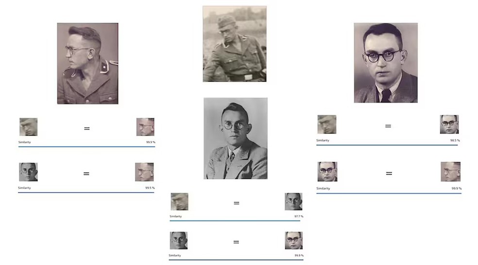 Comparação entre diferentes fotografias que permitiram a identificação de Jakobus Onnen, na sequência de uma investigação do historiador alemão Jürgen Matthäus — Foto: Divulgação