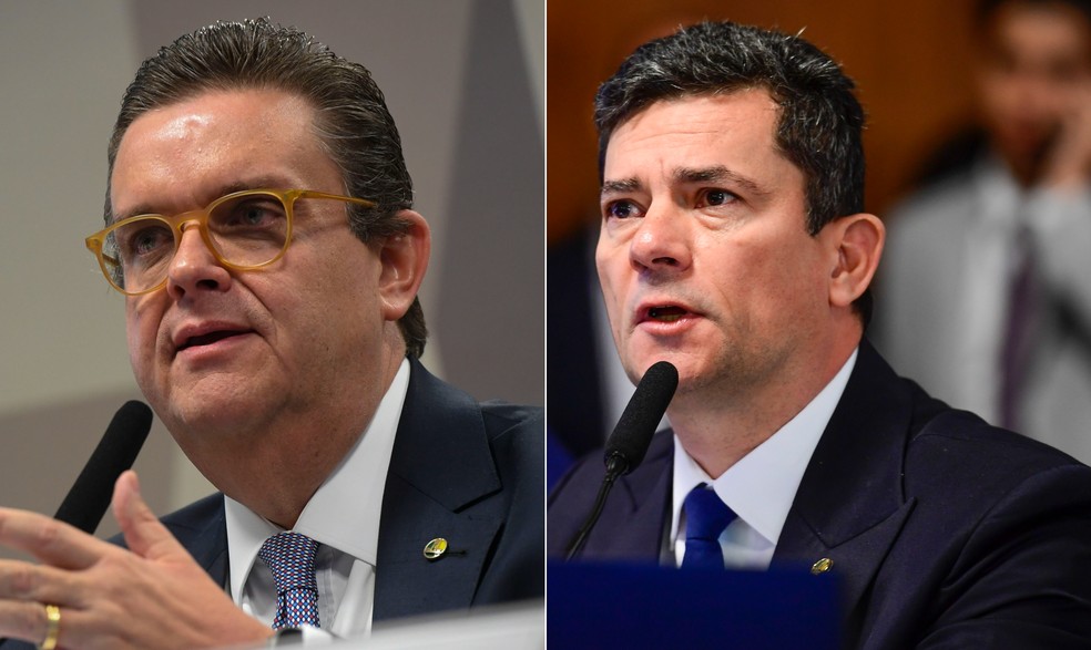 O ministro Wolney Queiroz e o senador Sergio Moro discutem em audiência no Senado — Foto: Montagem com fotos da Agência Senado
