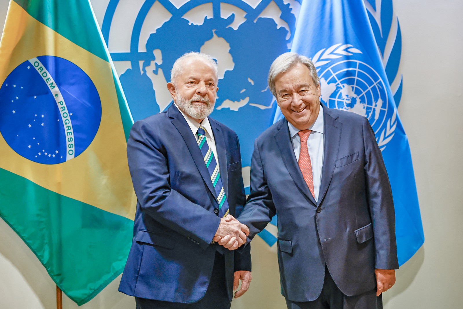 Presidente da República, Luiz Inácio Lula da Silva, durante encontro bilateral com o Secretário-Geral das Nações Unidas, António Guterres, na sede das Nações Unidas. Nova York - EUA — Foto: Ricardo Stuckert / PR
