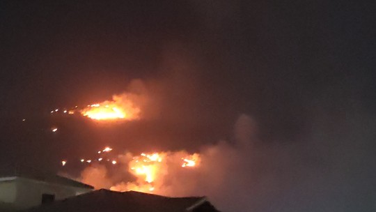 Bombeiros combatem incêndio em área de mata em Campo Grande, na Zona Oeste