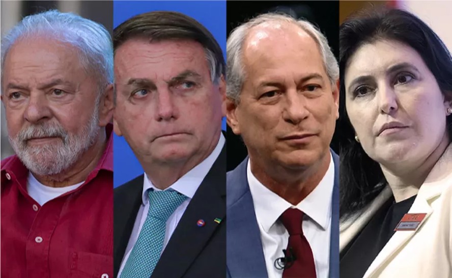 Os candidatos à Presidência Lula, Bolsonaro, Ciro e Tebet