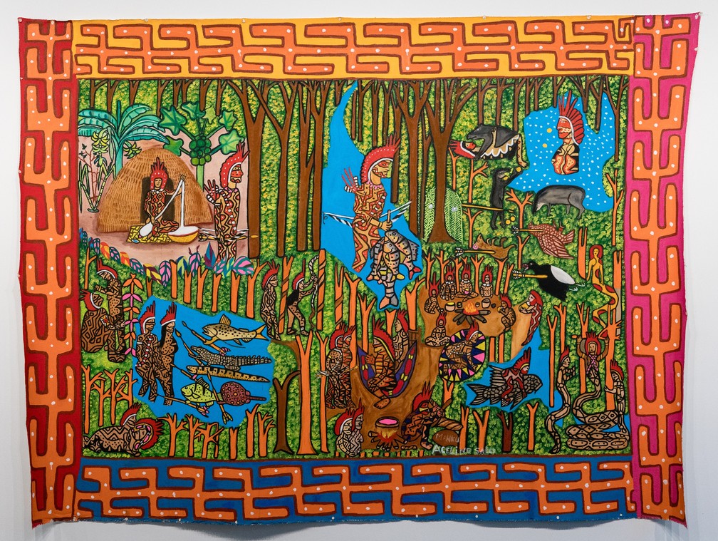 “Myth of the Emergence of Ayahuasca” (2024), work by Acelino Sales, from MAHKU — Photo: Raphaela Campano/Disclosure
