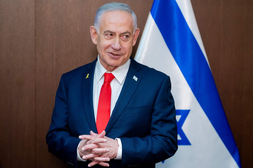 Primeiro-ministro de Israel, Benjamin Netanyahu, após reunião com o vice-presidente dos EUA, JD Vance — Foto: Nathan HOWARD / POOL / AFP