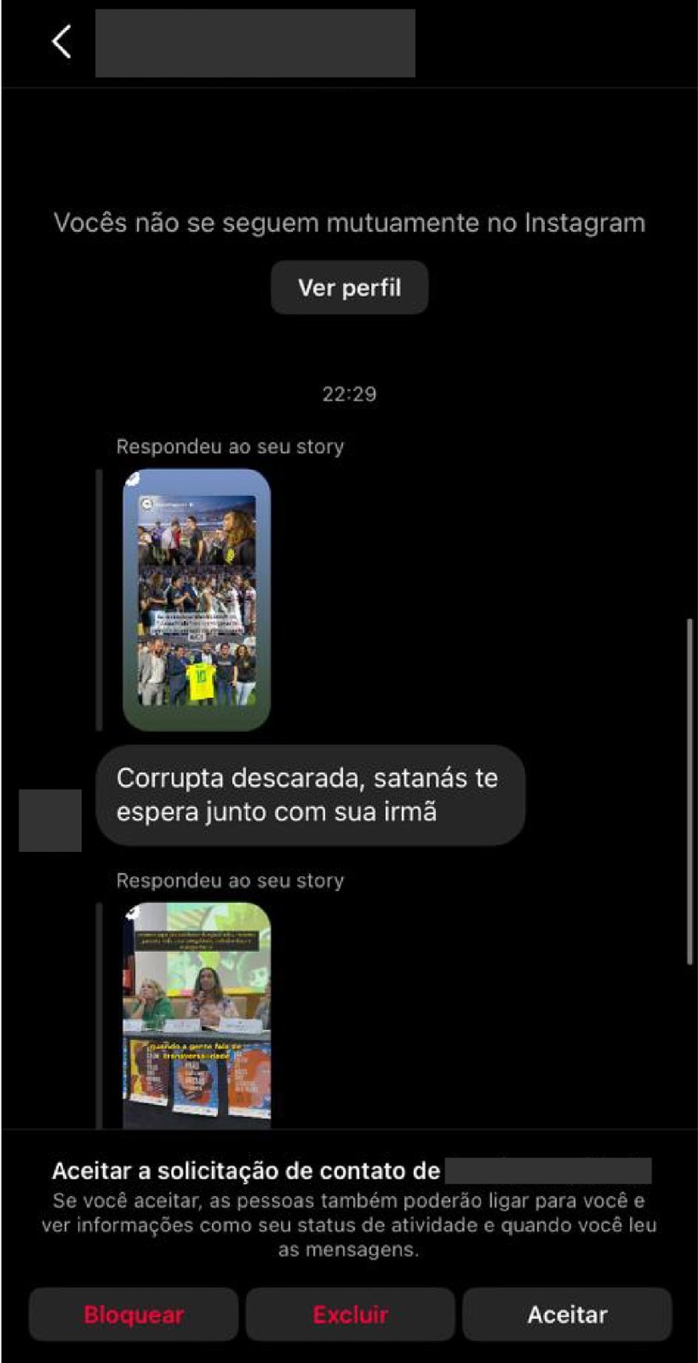 Mensagens ofensivas recebidas por Anielle Franco - Reprodução