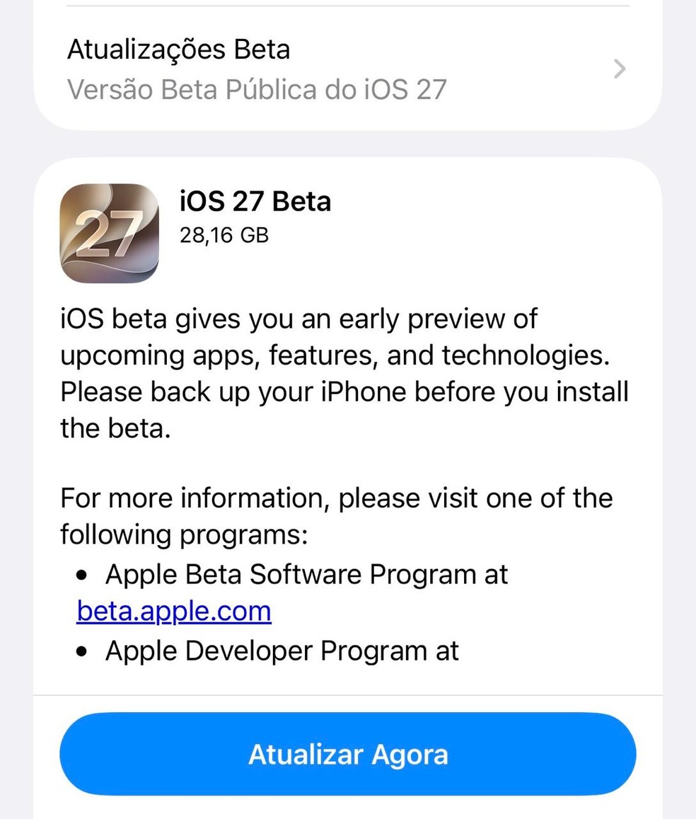 Apple libera vers&atilde;o beta do iO27 para usu&aacute;rios &mdash; Foto: Divulga&ccedil;&atilde;o