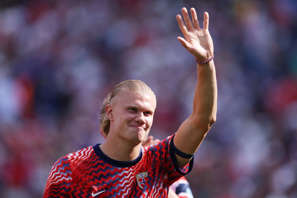 Erling Haaland no confronto Noruega x França — Foto: Getty Images via AFP