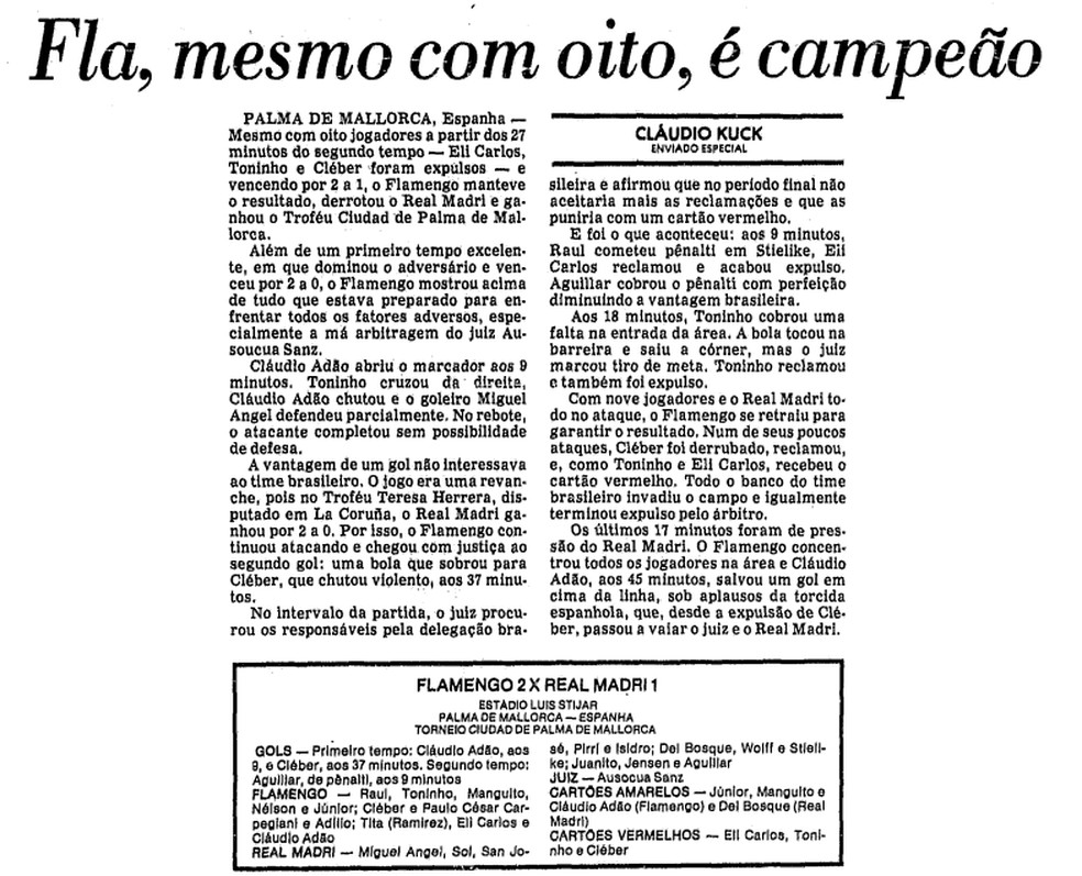 Título do Flamengo no Palma de Mallorca de 1978, contra o Real Madrid — Foto: Arquivo/O Globo