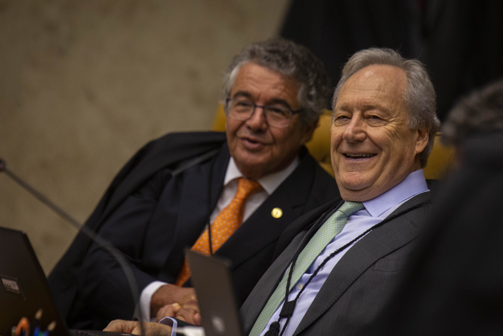 Em 2019, os ministros Marco Aurélio Mello e Ricardo Lewandowski no Supremo Tribunal Federal (STF) retomando o julgamento das ações que discutem a prisão em segunda instância. — Foto: Daniel Marenco